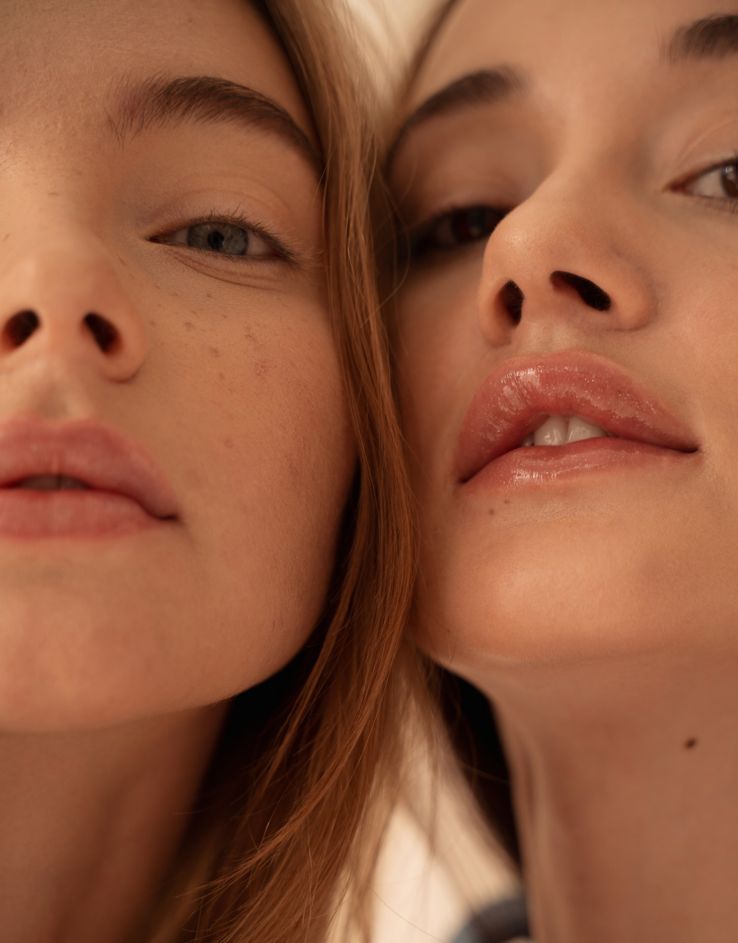 Up close of two model faces